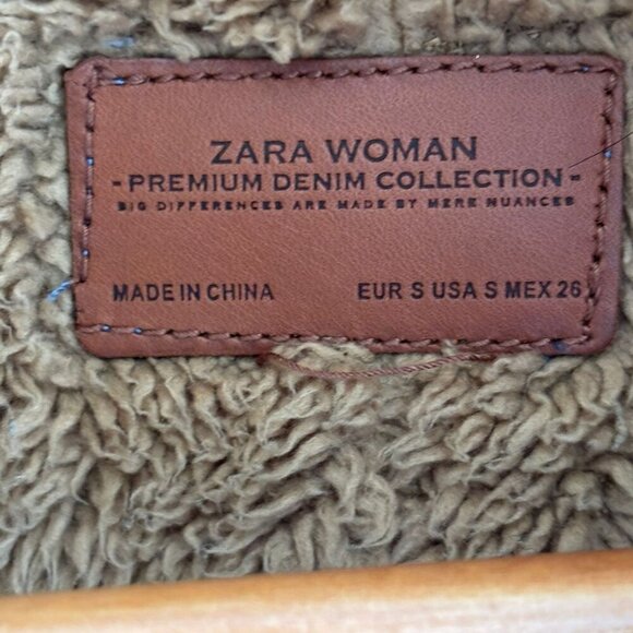 Zara Womens Detachable Faux fur Collar Long Denim Coat Denim Size Small - Picture 6 of 16